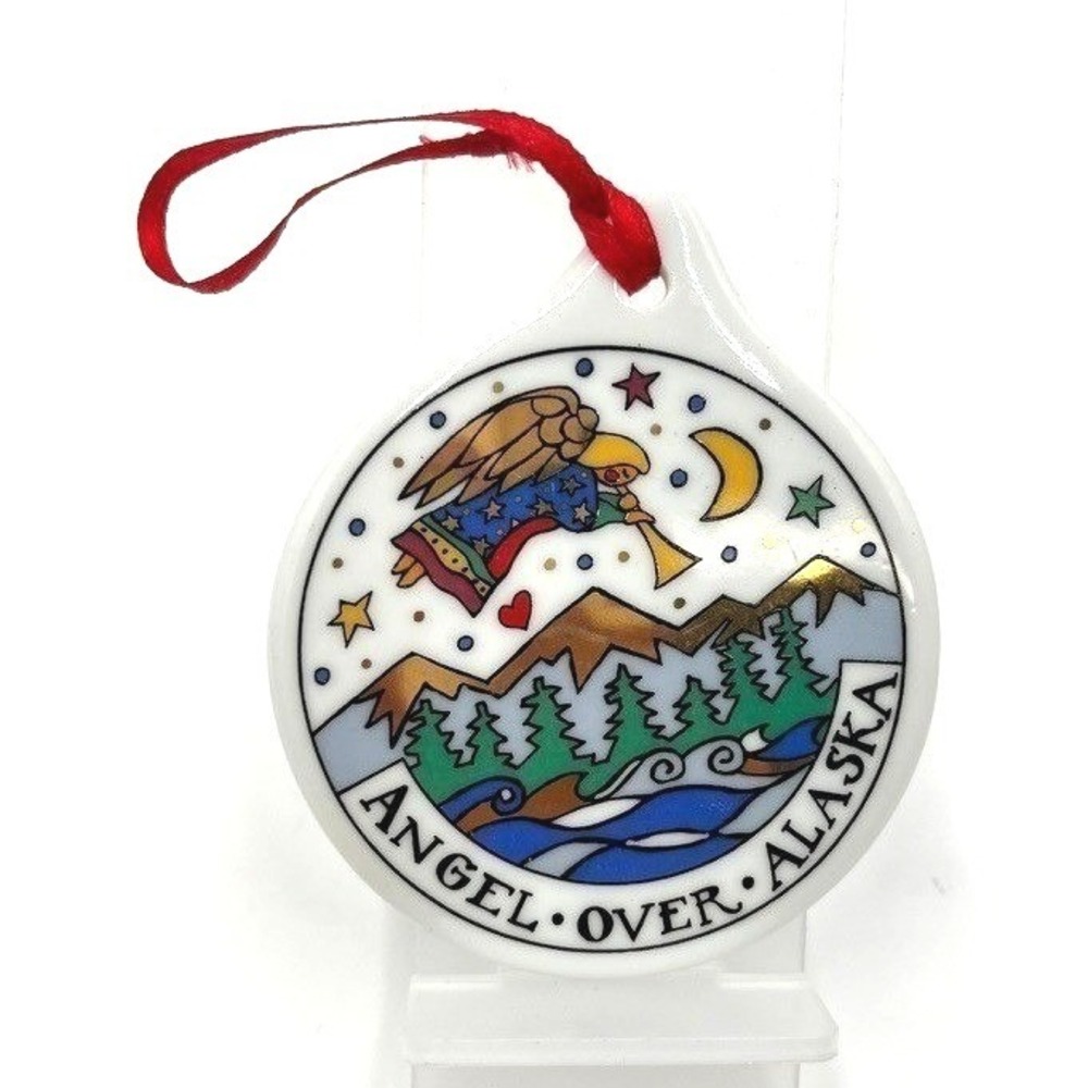 Alaska Angel Over Alaska Christmas Ornament Ceramic Red‎ Ribbon